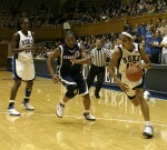 Lindsey Harding drives as Brianne O'Rourke attempts to recover on defense