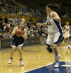 Penn State's Brianne O'Rourke makes a jump stop...