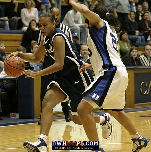 Wanisha Smith guards Penn State's Tyra Grant...