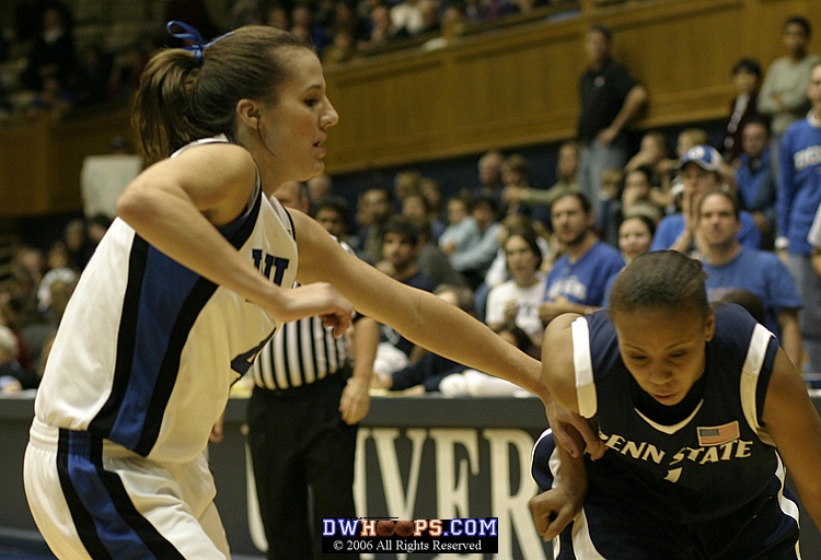 Abby Waner guards Penn State's Tyra Grant