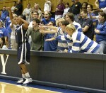 Spirited members of the Duke Pep Band harrass Penn State's Mashea Williams