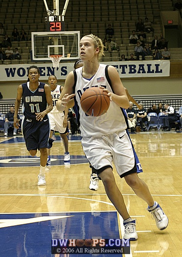 Brittany Mitch, about to finish another Duke fast break