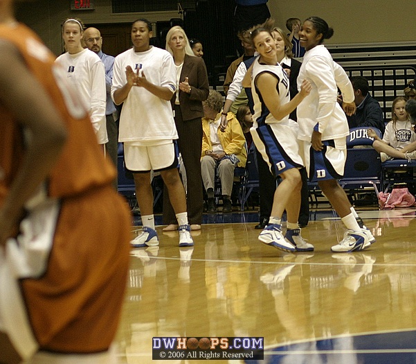 Abby Waner and Keturah Jackson, after a chest bump during Duke player intros