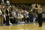 Referee Carla Fountain makes a call that Gail Goestenkors can't believe